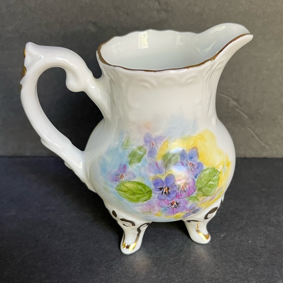 VTG Violet Tea Set Hand-painted Porcelain Teapot Creamer Sugar Bowl Victorian - Picture 12 of 16